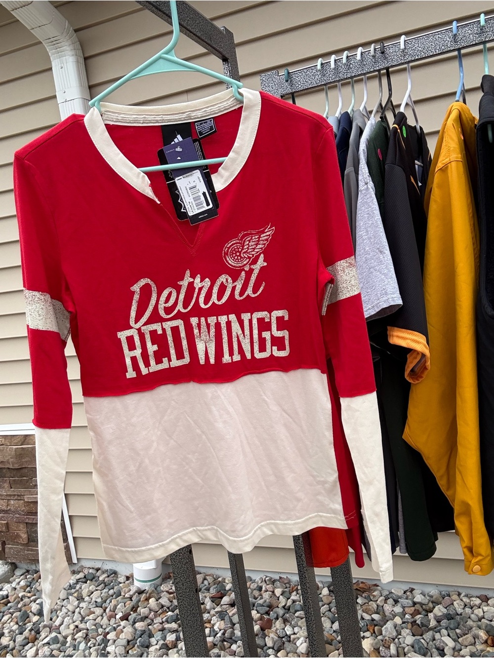 adidas Detroit Red Wings Red and Cream Long Sleeve Tee